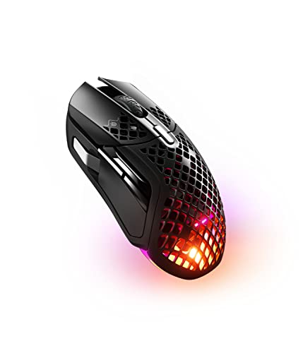 SteelSeries Aerox 5 Wireless - Ratón gaming perforado RGB - Diseño ultraligero resistente al agua - 9 botones - Bluetooth/2,4 GHz - Sensor óptico TrueMove Air 18K DPI