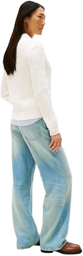 Tommy Hilfiger Chaqueta de punto Mujer Cardigan Co Cable Mid Slim Fit, Blanco (Ivory Silk), XL