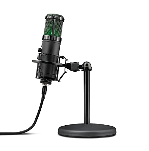 Trust Gaming GXT 256 Exxo Micrófono USB, Patrón Cardioide, con Filtro Pop, USB, RGB, Micrófono Streaming para Grabación, Podcasting, Radiodifusión, PC, PS4 y PS5 - Negro