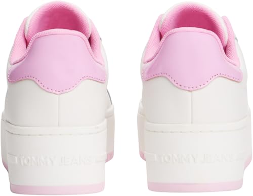 Tommy Jeans Sneaker con Plataforma Mujer de Piel, Multicolor (Ecru/Carnival Pink), 38