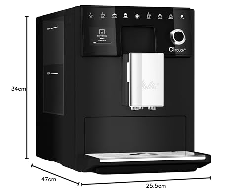 Melitta CI Touch (F630-112) - Cafetera automática con sistema de leche, recipiente para granos de dos cámaras, pantalla One Touch, grosor del café ajustable en 4 niveles, color negro