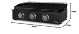 H.Koenig PLX1032 Plancha de Gas, 3 quemadores en U, Acero Inoxidable, Placa en Hierro Fundido, Gas Propano o Butano, Facil Limpieza, Antideslizante, Negro