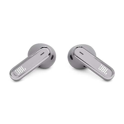 JBL Live Flex, Auriculares In Ear inalámbricos con estuche de carga inteligente, tecnología Bluetooth y de cancelación adaptativa de ruido, llamadas manos libres y hasta 40 horas de autonomía, plata
