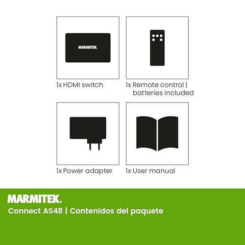 HDMI 2.1 Switch - AS48-4K 120Hz - Conmutador Gaming HDMI 8K - HDMI 2.1 - HDR - Funciones PS5 y Xbox - ALLM - VRR - QFT - QMS - 4 entradas/1 Salida - Adaptador HDMI 4K120-48Gbps - Dolby Digital