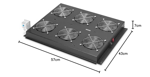 DIGITUS Unidad de ventilador de techo para bastidor de servidor de la serie Unique, 6x ventilador, termostato, negro (RAL 9005)
