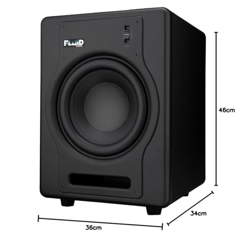 Fluid Audio Subwoofer de Estudio Activo F8S (Amplificador de Clase D de 200 W, Respuesta en frecuencia de 30-200 Hz, Compacto y Potente, con Pedal de Control de Graves),Negro