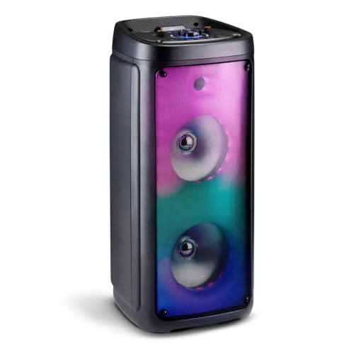 Altavoz Bluetooth con micrófono - Caja de música con iluminación Ambiental - Caja de Fiesta y micrófono de Karaoke - Soundboks con Bluetooth, entradas AUX y USB - Fácil de Transportar con asa - Negro