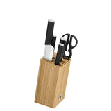 WMF Kineo - Juego 6 Piezas, 4 Cuchillos con Hoja de Acero Templado Especial y Tijeras Multiusos con Soporte FlexTec de Bambú