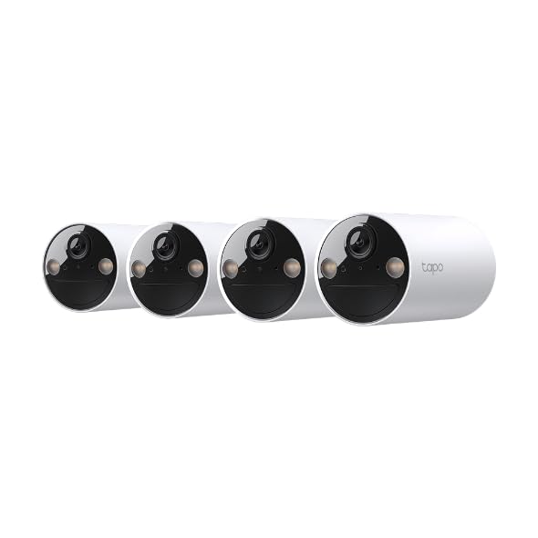Tapo C410(4-Pack) - Cámara Wi-Fi de Batería para Exterior/Interior, 2K 3MP, 6400mAh, Detección de Personas por IA, Visión Nocturna a Color, No Requiere Hub, Compatible con Panel Solar