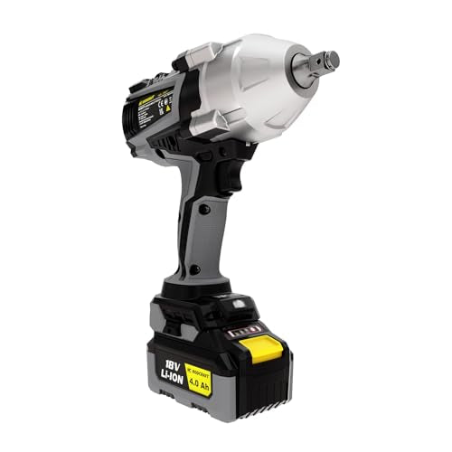 Rodcraft RC9077K4 - Atornillador de impacto inalámbrico eBeast, cuadrado de 1/2", máximo momento de liberación de 1500 Nm, luz LED, en juego con 2 baterías de 4 Ah + cargador + bolsa de tela