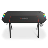 DRIFT GAMING DRDZ175RGB - Mesa Gaming con Tablero con Acabado en Fibra de Carbono, Soporte para Bebidas y Auriculares, Laterales RGB reactivos al Sonido, Alfombrilla 80 x 30 cm, Color Negro