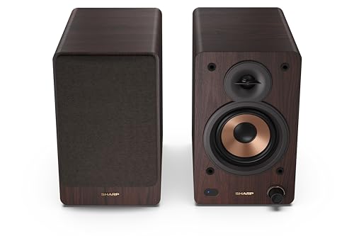 Sharp CP-SS30(BR) Pareja Altavoces estantería Activos 2vías, 60W RMS (2x30W) Carcasa Madera, Bluetooth v5.0, USB, óptica, Auxiliar, RCA, Ajuste Graves y Agudos, Rejilla extraíble, Mando a Distancia.