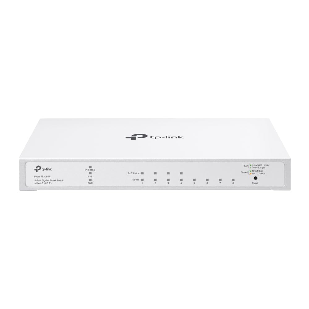 TP-Link Festa FS308GP - Switch PoE+ Gigabit de 8 Puertos, 4 Puertos PoE, 62W, Gestión en la Nube, Seguridad Avanzada, Fácil Implementación en Redes Empresariales