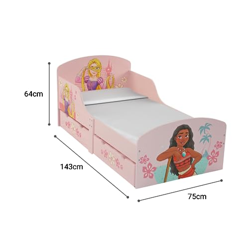 Disney Princess Cama para niñas pequeñas: construcción robusta de madera manufacturada, laterales protegidos, listones de madera, se adapta a colchones de 140 x 70 cm (colchón no incluido)