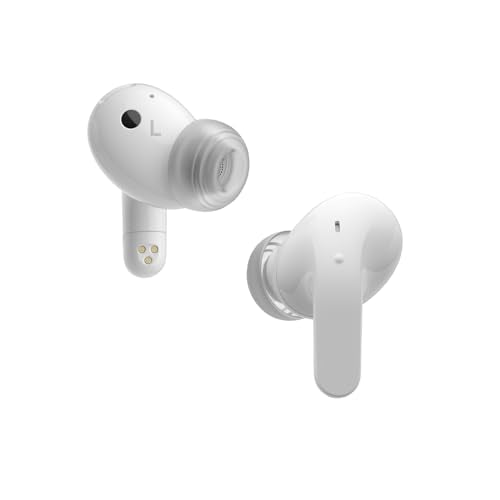LG Electronics Auriculares Tone Free DT80Q, Bluetooth 5.2 con Sistema de Sonido Meridian y Función de Carga Rápida, Blanco