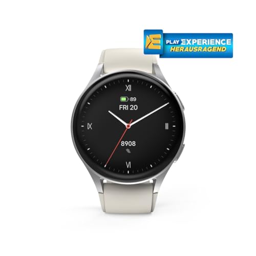 HAMA | Smartwatch 8900 (Reloj Inteligente, con GPS, Pantalla Tactil Amoled, Reloj Deportivo, Permite Hacer Llamadas en Manos Libres) Color Plata y Beige.