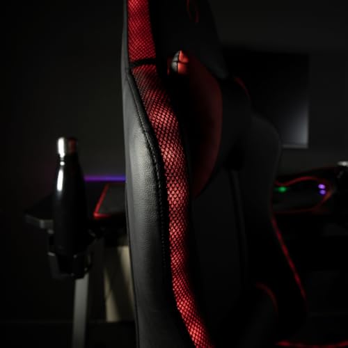 Konix Silla Gaming Phantom - Iluminación RGB - Inclinación del Asiento 135° - Cuero sintético Liso - Cojín Lumbar y Cervical - Negro