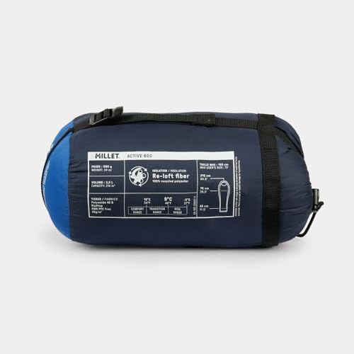 MILLET Active 600 Saco de Dormir, Azur Blue, Ouverture Droite