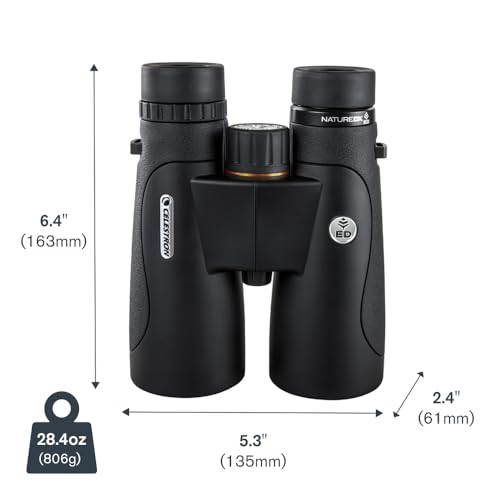 Celestron 72336 Nature DX ED 12x50: prismáticos con lentes objetivo con dispersión baja, exteriores y aves, revestimiento múltiple completo y prismas BaK-4, carcasa revestida resistente al agua y vaho