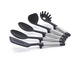 Joseph Joseph Elevate Utensilios de Cocina de Silicona, 5 Piezas, Accesorios sin BPA, Antiadherentes, Resistentes al Calor, Mango en Acero Inoxidable, con Soporte Giratorio