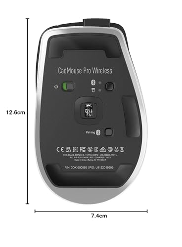 3Dconnexion CadMouse Pro Wireless (ratón ergonómico, óptico, inalámbrico, USB-C, diestros), negro mate