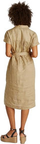 Tommy Hilfiger Vestido camisero Mujer Linen Belted de manga corta, Marrón (Camel), 38