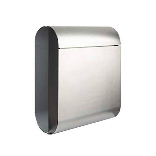BURG-WÄCHTER Buzón inox con portaperiódicos integrado, COSMO 3765 NI, Tope de apertura, Formato de inserción A4, Norma EU EN 13724, Incl. 2 Llaves, Acero inoxidable
