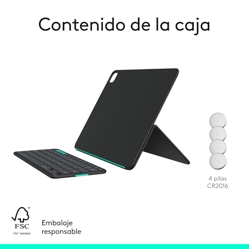 Logitech Flip Folio, funda con teclado para iPad Pro (M4) y iPad Air de 13 pulgadas (M2 y M3) (2024, 2025) – Funda protectora con Bluetooth almacenable, multidispositivo, QWERTY Español - Grafito