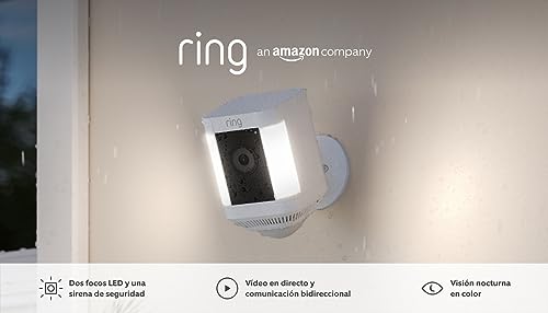 Ring cámara Plus con luces y batería (Spotlight Cam Plus) | Cámara de vigilancia exterior wifi con vídeo HD 1080p, comunicación bidireccional, visión nocturna y focos LED | 30 días gratis de Ring Home