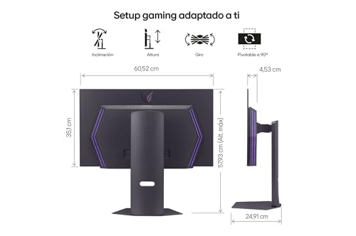 LG 27GX790A-B Monitor Ultragear, 26.5'', OLED, 2560x1440, 480Hz, 0,03ms, G-Sync Compatible y FreeSync Premium Pro, Pivotable, Morado Grisáceo