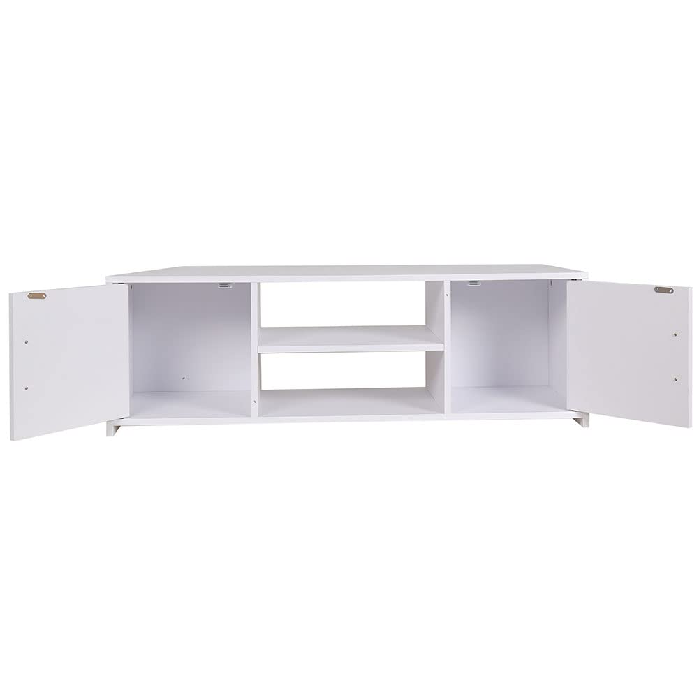 BAKAJI Mueble de TV de Madera MDF aparador con Base de televisión, 2 Compartimentos Abiertos, para Videojuegos y 2 Puertas, tamaño 110 x 35 x 36 cm, Color Blanco, diseño Moderno