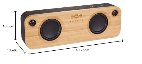 Marley Get Together Altavoz Portátil con Bluetooth - Parlante Inalámbrico con Entrada Auxiliar, USB, Woofers, Materiales Sustentables, Bambú, Tela REWIND, Aluminio Reciclado – Negro