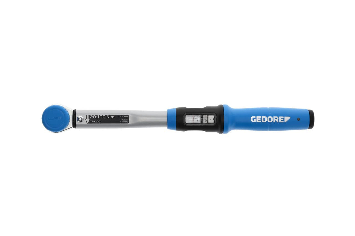 GEDORE Llave dinamométrica con cuadradillo de accionamiento, 1/2", Reversible, Escala de ajuste, 20-100 Nm, Longitud 403,2 mm, TF-K100