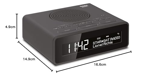 TechniSat DIGITRADIO 51 - DAB+ Radiodespertador, recepción de emisoras DAB y FM, reloj, despertador con alarma dual ajustable, pantalla atenuable y entrada para auriculares, negro