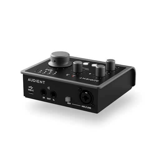 Interfaz de audio Audient iD4 MKII, Preamplificador de micrófono de consola clase A (USB-C de alta velocidad, mezcla de monitor y función de panorámica, compatible con Mac/PC/iOS), Negro