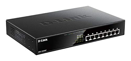 D-Link DGS-1008MP – Switch PoE Gigabit 8 puertos LAN, no gestionable layer 2, de 30 W por puerto y capacidad total de hasta 140 W, enrackable, 11” de ancho, 1U de altura