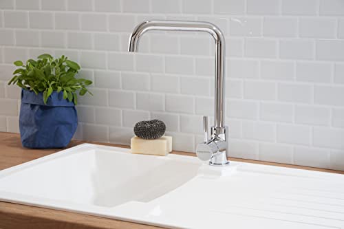Respekta Boston Fregadero de Mineralite en blanco/Fregadero empotrado de 1 cubeta de 86 x 50 cm/Apto para bases a partir de 45 cm de ancho