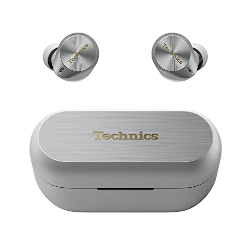 Technics EAH-AZ80E-S Auriculares Inalámbricos con Cancelación De Ruido, Bluetooth Multipunto 3 Dispositivos, Cómodos Intraurales, Carga Inalambrica, Plateado