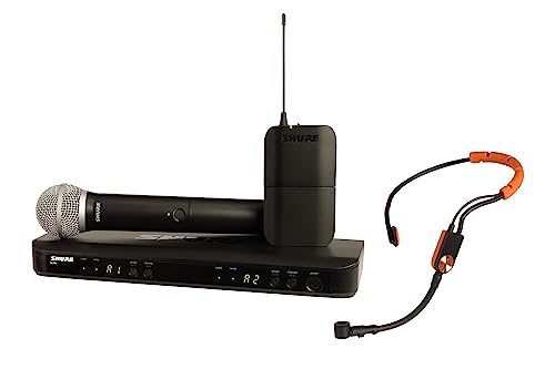 Shure Sistema de micrófono inalámbrico BLX1288/SM31 UHF - Perfecto para iglesia, karaoke, escenario - 14 horas de duración de la batería, alcance de 100 m, incluye micrófonos de mano y auriculares,