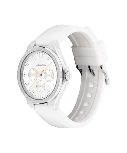 Calvin Klein Reloj Analógico de Cuarzo Multifunción para Mujer Colección Vibrancy con Correa de Silicona Blanca - 25100106