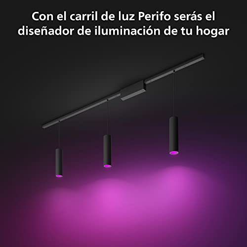 Philips Hue - Perifo Iluminación en carril Luz Blanca y de Colores - Set carril y 3 lámparas colgantes (negro) - 171.5cm - Anclajes incluidos
