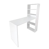 Mattfy - Mesa de Escritorio Multifuncional con Estantería Integrada, Acabado en Blanco, Ideal para Espacios de Trabajo y Estudio, Medidas: 122 cm (Ancho) x 53,2 cm (Fondo) x 140 cm (Alto)