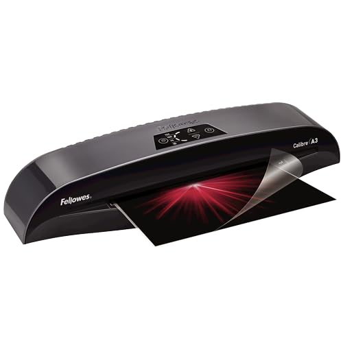 Fellowes Plastificadora A3 Calibre para pequeñas oficinas,1 minuto de calentamiento con apagado automático y modo de reposo, 80-125 micras, Incluye 10 fundas de plastificación A4, Negro