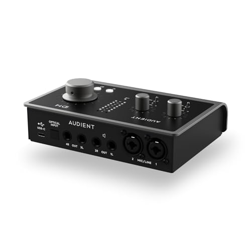 Audient Interfaz de audio Audient iD14 MKII, 2 preamplificadores de micrófono clase a (Interfaz de audio de alto rendimiento, USB-C, mezcla de monitores y función de panorámica de monitores) negro
