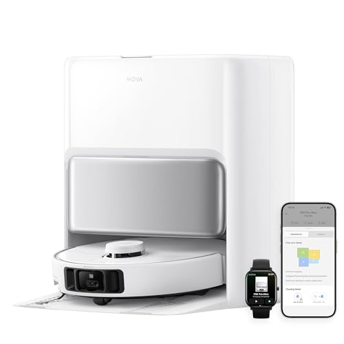 MOVA P50 Pro Ultra Robot Aspirador y Fregasuelos, 19000 Pa, Limpieza de Rincón a Bordes, Autolimpieza de Tabla de Lavado y Mopas a 75 Grados C, Vaciado Automático, Evasión de Obstáculos