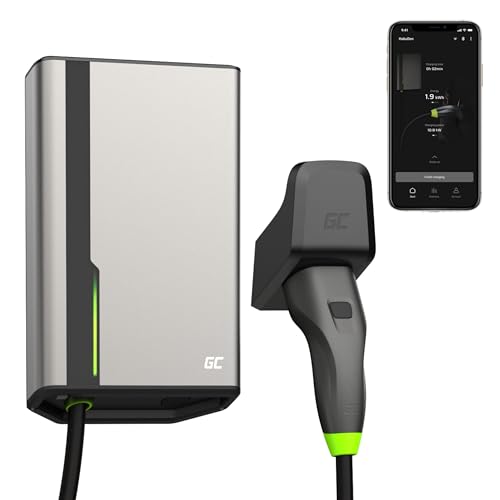 Green Cell GC HabuDen Wallbox 22 kW 32 A 5 m Type 2 Charging Cable Intelligent EV Charging Station with GC App Bluetooth WiFi Compatible with All Electric Cars Electric Car Home Charging with 22 kW /