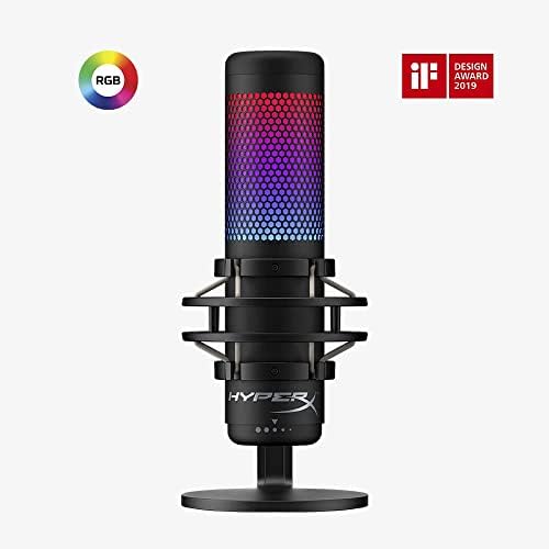 HyperX QuadCast S - Micrófono de condensador USB, iluminación RGB, soporte de choque antivibración, cuatro patrones polares, filtro pop, control de ganancia, para PC, PS4, PS5 y Mac, Negro