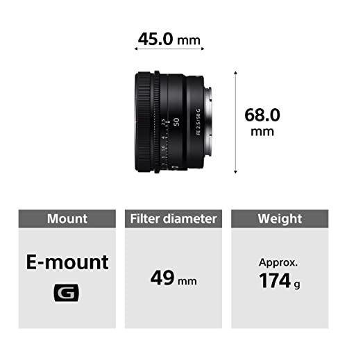 Sony SEL50F25G - Objetivo Full-Frame FE 50mm F2.5 G (Objetivo para Retratos, Gran Angular, Prime, Serie G), Negro
