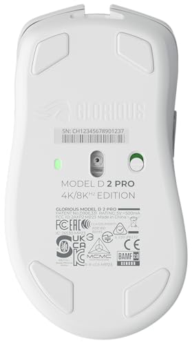 Glorious Gaming Model D 2 Pro 4K/8K Ratón Gaming inalámbrico - 2,4 GHz 1 ms de retardo, sondeo 4K/8K, 100M clics, 62 g superligero, Gran batería, Sensor PPP 26K, RGB, ergonómico, 6 Botones - Blanco