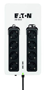 Eaton 3S UPS 850 DIN - Off-Line UPS - 3S850D - Sistema de alimentación ininterrumpida SAI - 850 VA (8 Salidas Tipo DIN, 2 Puertos de carga USB Tipo A) - Negro y Blanco